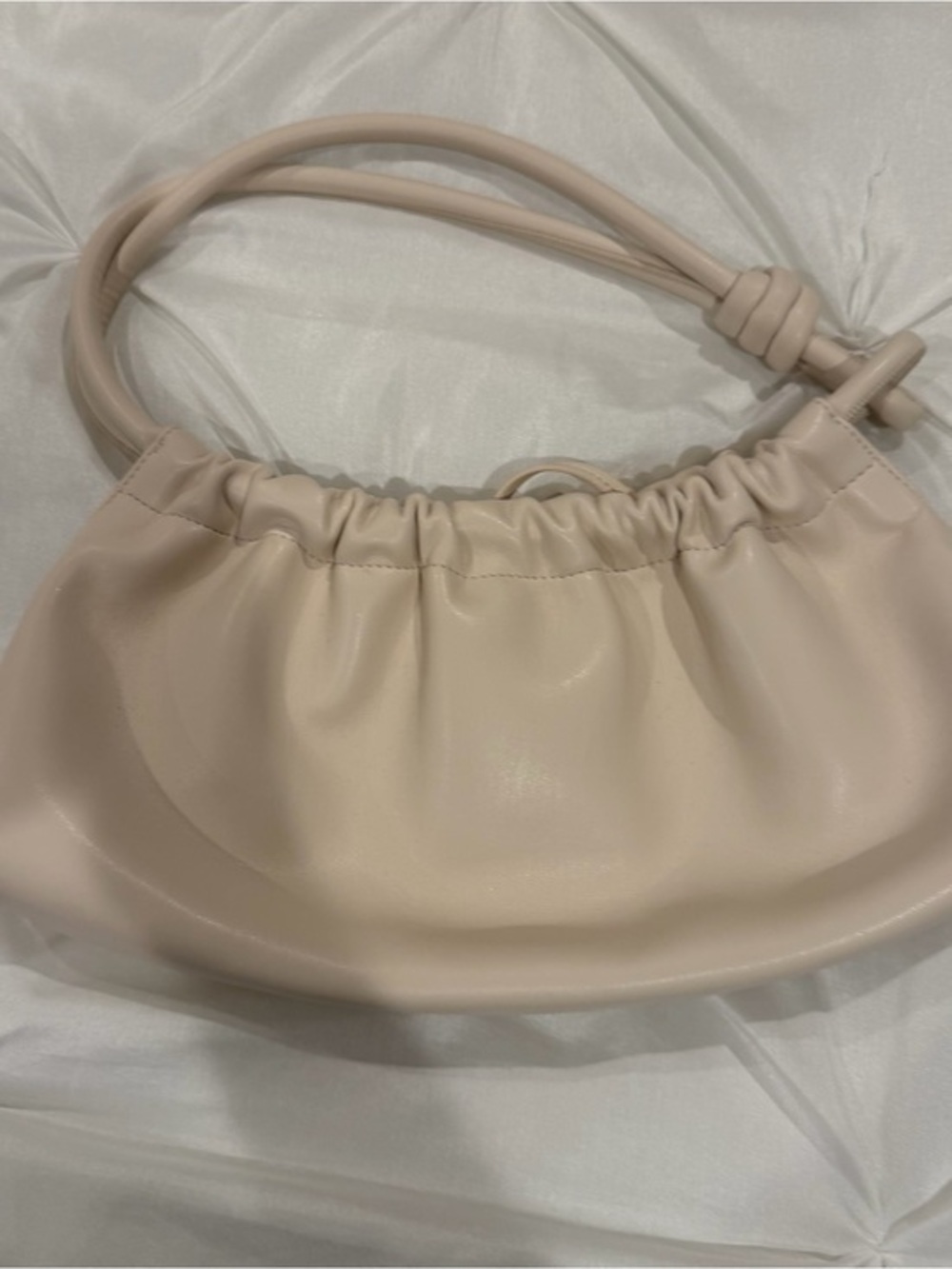 NANYSHKA VALERIE Cream Ruched Shoulder Bag with Knotted Handle